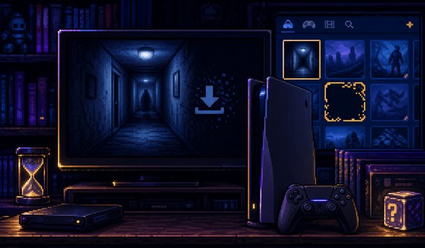 Disappearing digital horror demo in a console library