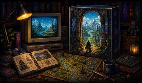 Pixel-art illustratie van een klassieke fantasy RPG poort