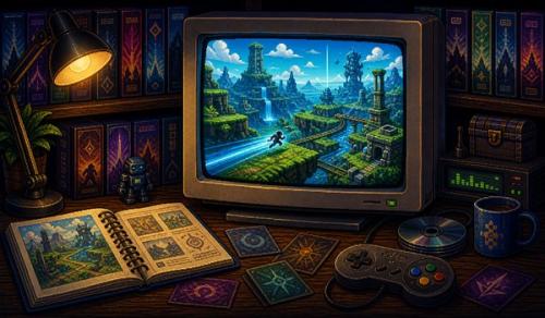 Pixel-art illustration of a fast open-zone platform game