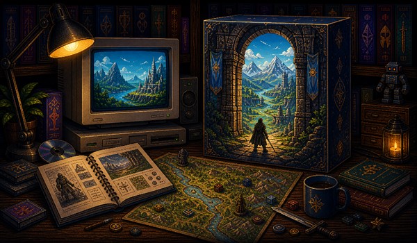 Pixel-art illustration of a classic fantasy RPG gate