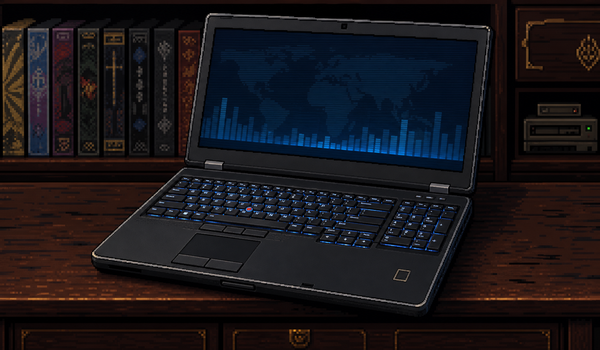 Pixel-art Dell Latitude E6540 notebook met verlicht toetsenbord