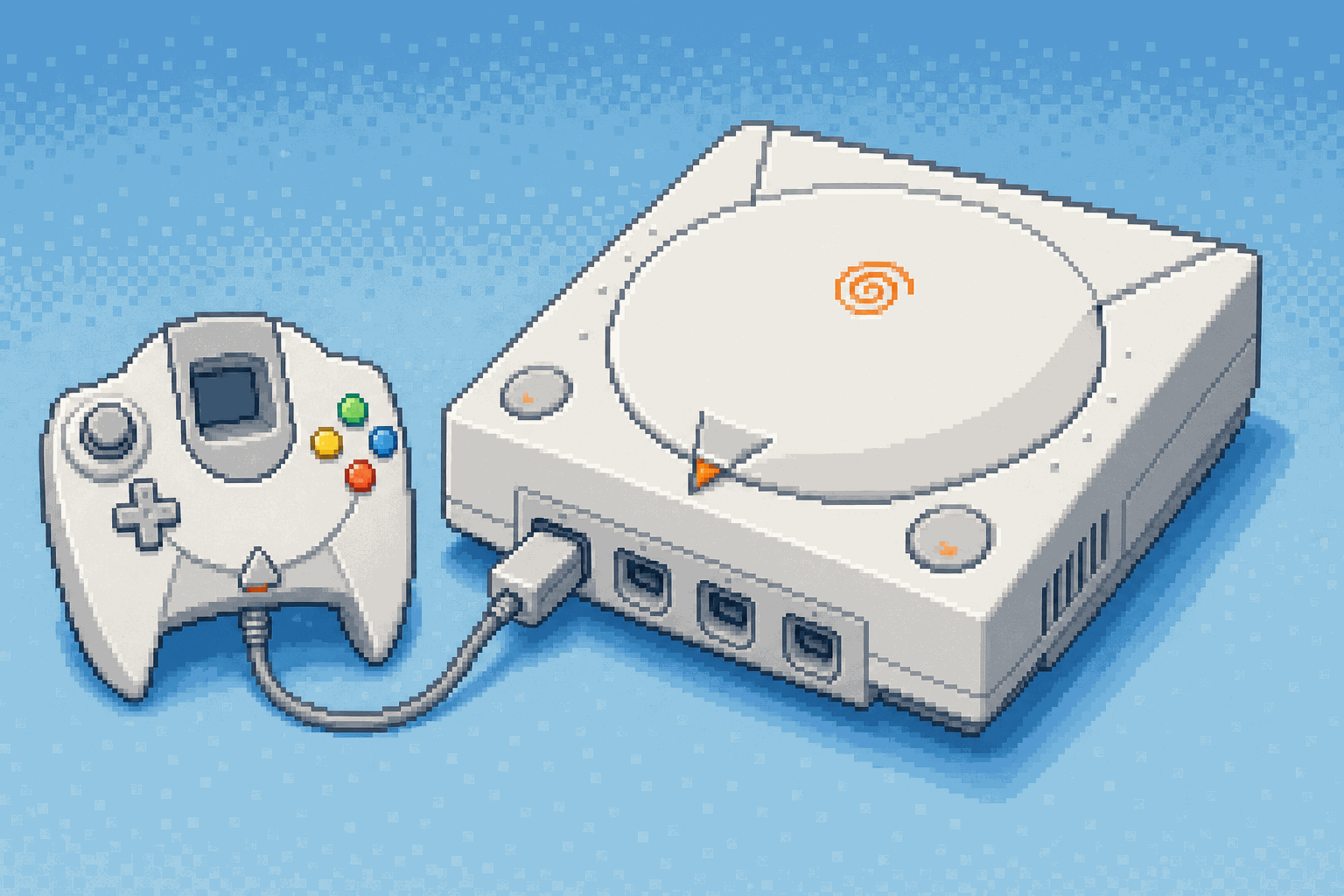 8-bit afbeelding van een SEGA Dreamcast met controller