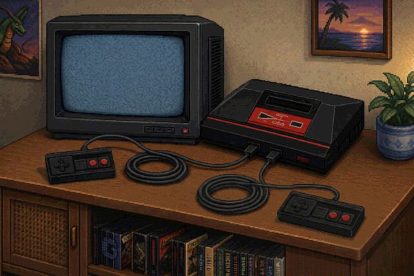 8-bit image of a Sega Master System with controller